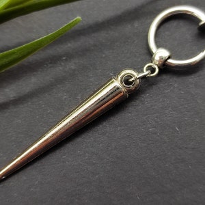Silver spike clip-on acrylic spike clip-on non pierced long spike clip-on spike earring one spike dangle silver spike men unisex spike clip