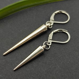 Silver spike earring Spike dangle silver acrylic spike Punk earring Gothic earring Long spike dangle short cone Goth cone dangle men for him