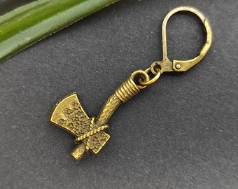 Bronze  axe earring, For men, Antiqued brass axe dangle, Lumberjack earring, Hatchet earring, Men accessory, Boyfriend gift, Men axe dangle