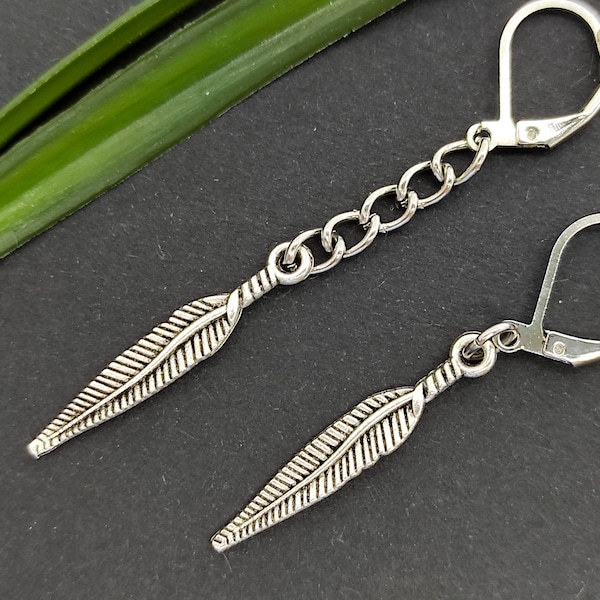 One men dangle guys dangle feather earring unisex  silver men single earring men dangle symbol talisman men short dangle for guys