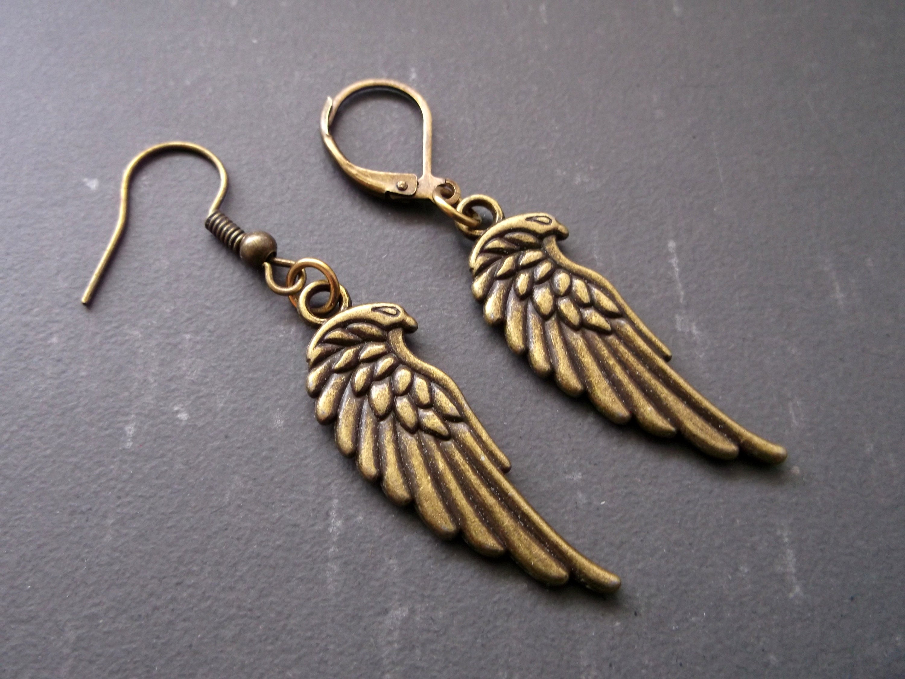 Angel wing earring bronze wing dangle wing earring men bronze Etsy