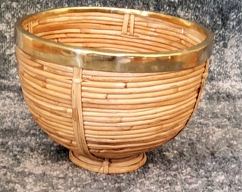 Italian Brass & Rattan  Baskets or Planter, Gabriella Crespi style