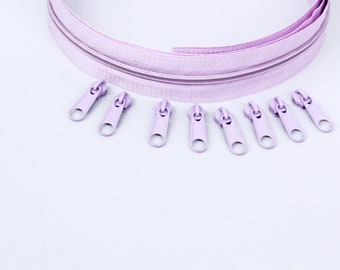 2 m zipper meterware 5 mm with 8 zippers endless zipper lilac