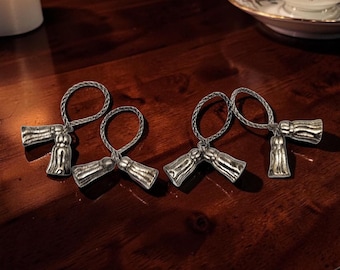 Anillos para servilletas con borlas chapados en plata vintage, juego de 4, decoración de mesa figurativa, elegante comedor