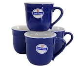 Vintage Emile Henry French Stoneware Coffee Cups Blue Original Box