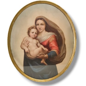 VTG Rafael&#39;s &quot;Madonna & Child&quot; Framed Art Print Religious Early 20th C. 28 x 23&quot;