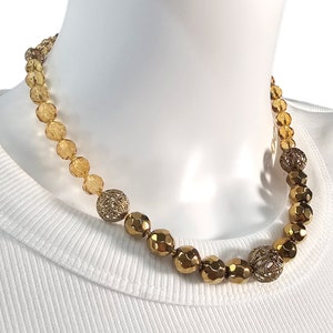 Ras de cou vintage avec perles et cristaux imitation topaze - 16"