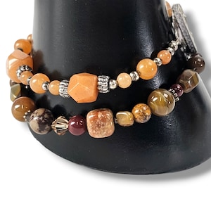 Vintage Agate & Carnelian Bracelet Set: Boho Natural Stone Jewelry