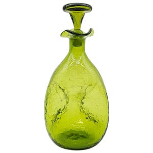 Vintage Blenko Olive Kiwi Crackle Glass Decanter #49 - Winslow Anderson MCM Art