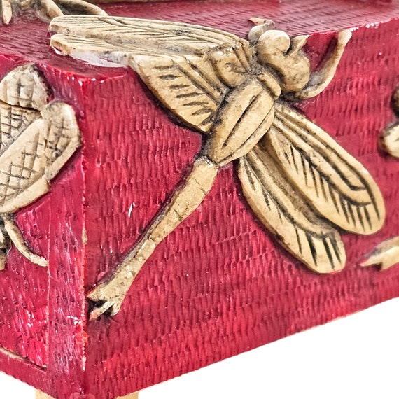 Vintage Carved Soapstone Box, Dragonfly Trinket B… - image 7