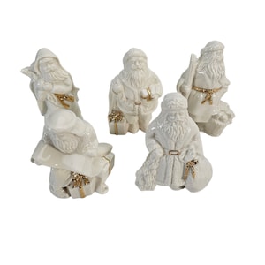 Mikasa Santas Figurines, White Gold Santa, Bone China Santa Figurine, Santa w/ Box, Set of 5 Santa Figure
