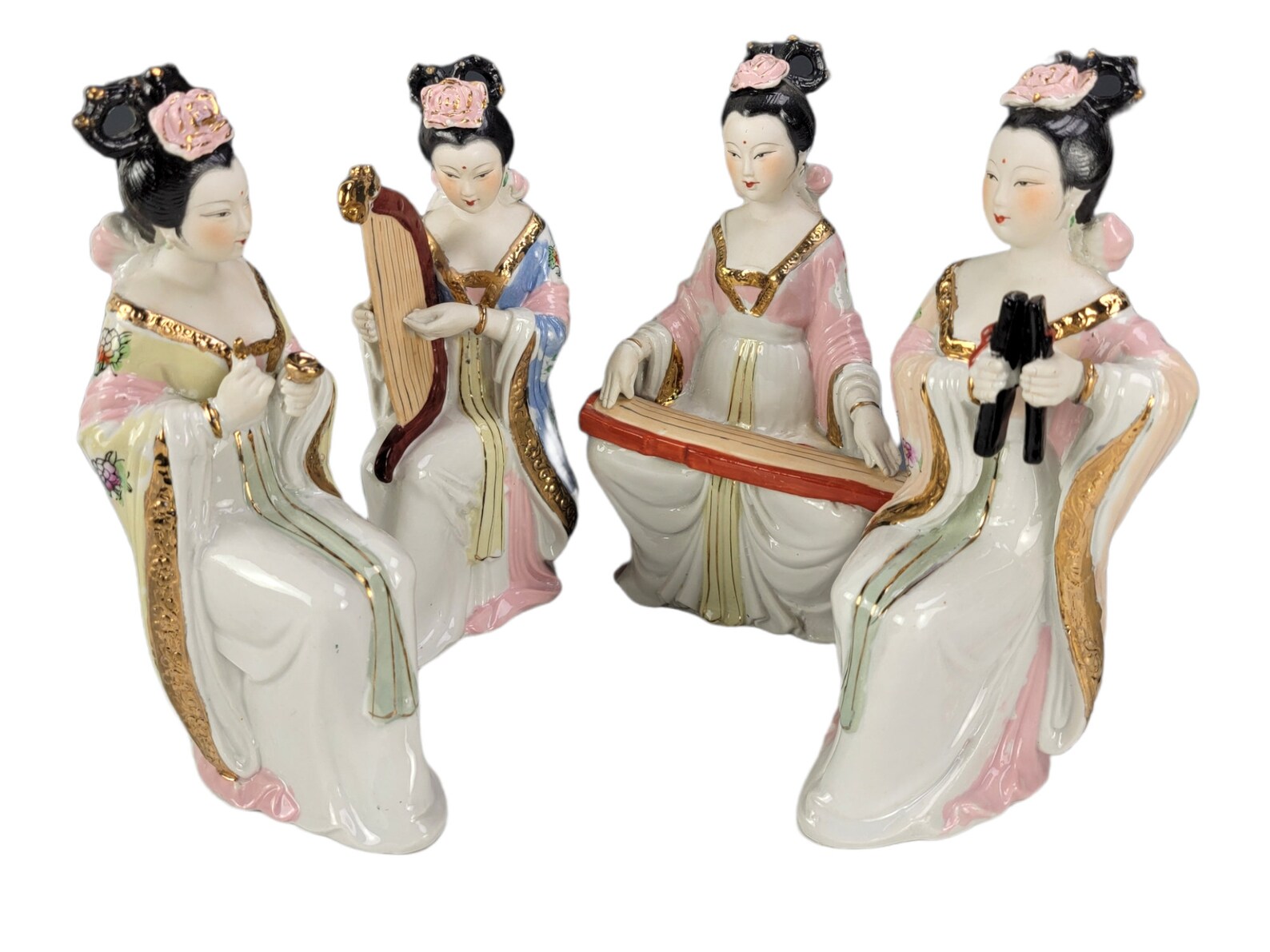 Vintage Chinese Lady Figurine Women Porcelain Musician Etsy