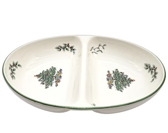 Spode Christmas Tree Divided Oval Serving Dish Holiday Décor Porcelain England NWT 11.5"