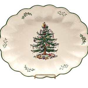 Spode Christmas Tree 15” Scalloped Oval Serving Dish Holiday Platter Made in England Collectible Dinnerware