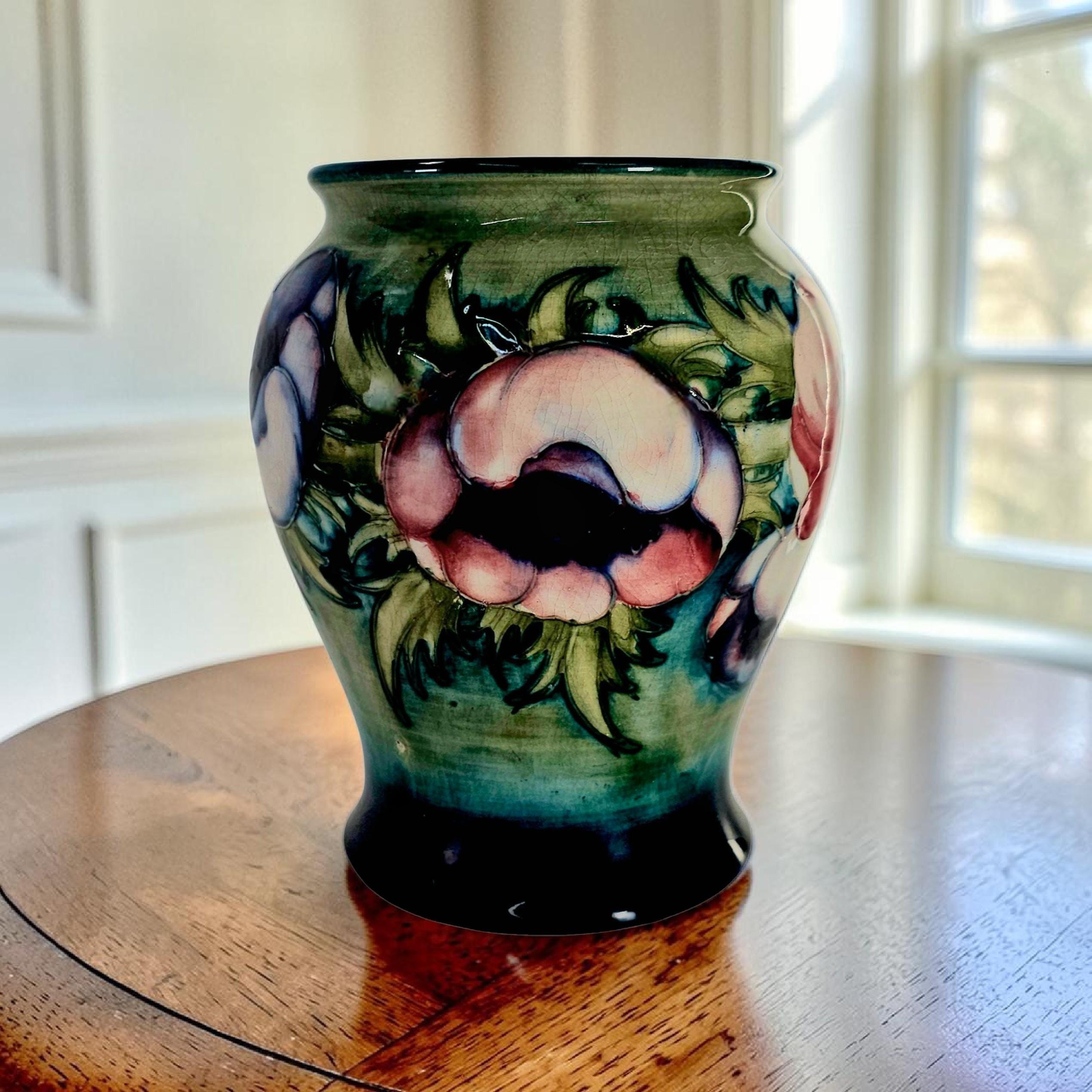 英国ムーアクロフトビンテージ花柄 陶器製 花瓶 Moorcroft ムーア
