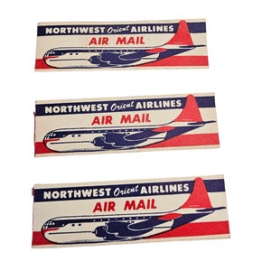 Northwest Orient Fluglinien Tags, Luftpost Papier Tags, 1940's Airline Tags, Set mit 7 Luftpost Tags