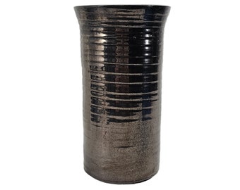 Vase Studio Pottery des années 1980 - Céramique nervurée brun cuivré jetée à la main