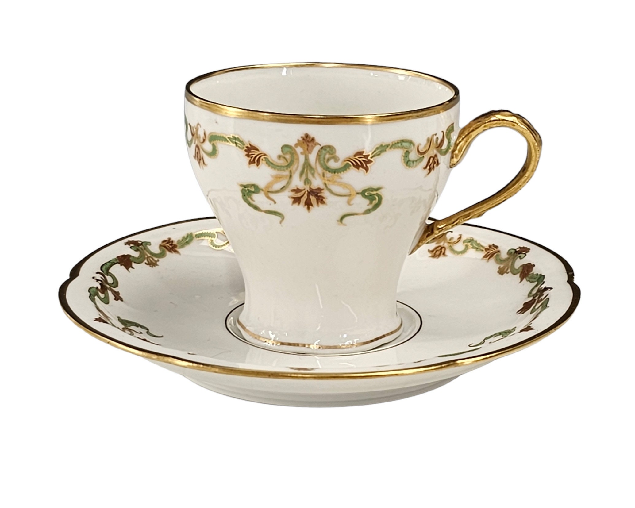 Set of 6 Colorful Porcelain Espresso Cups and Saucer Set - 2 oz, Gold Floral, Size: 2.25 x 3 x 2.25