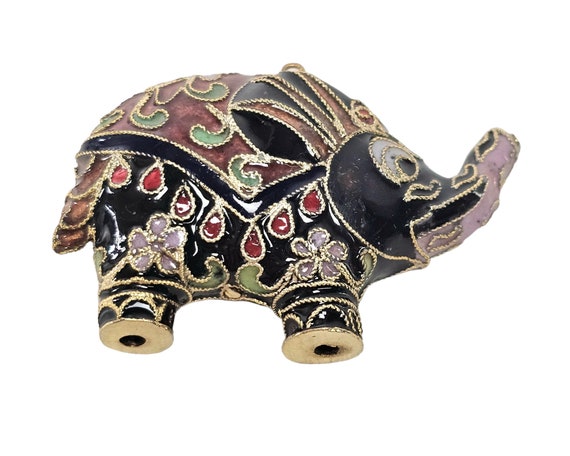 Vintage Chinese Cloisonné Pendant, Elephant Neckl… - image 1