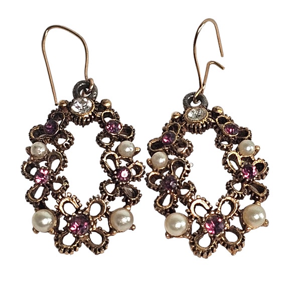 Vintage Boho Dainty  Earrings Jewel Metal Purple … - image 3