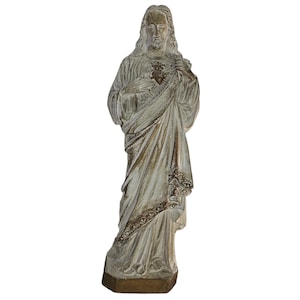 Vintage Chalkware Jesus, Jesus Statue, Sacred Heart Jesus Mexico 25&quot;