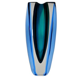 Goran Warff Kosta Boda Signed Blue & Teal Vivaldi Vase LE 04/25 Swedish Art Glass Sculpture Rare Gift For Collector Décor