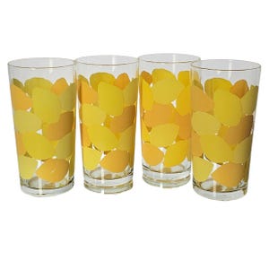VTG Libby Lemon Yellow Tumblers – Set of 4 Mid-Century 16 oz Glasses for Iced Tea, Juice, Cocktails or Lemonade