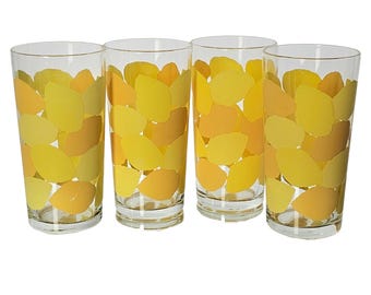 Vintage Libby Lemon Yellow Tumblers: Mid-Century Iced Tea Glasses, Set of 4 6.5"