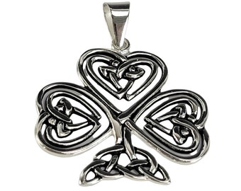 Pendentif en trèfle à nœud celtique, pendentif Heart Cross - 925 Argent Sterling - Pendentif Croix d’Irlande