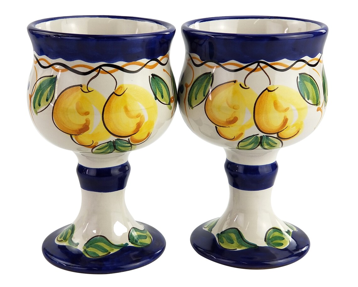 Vietri Italian Wine Goblet Hand Painted Cobalt Blue Pair Etsy