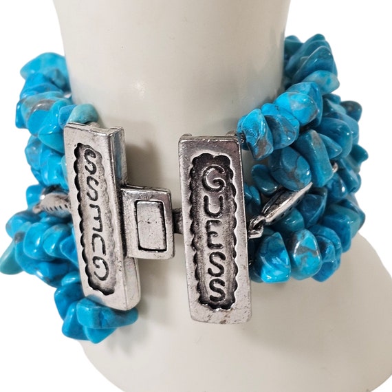 Vintage Guess Nugget Bracelet Beaded Turquoise Co… - image 2