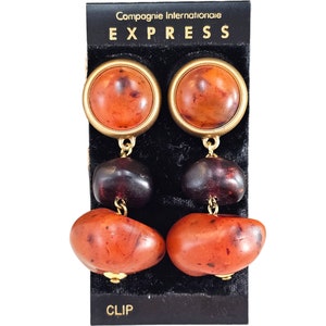 Vintage Express Drop Earrings, Chunky Drop Earrings, Orange Beads Drop Dangle Earrings