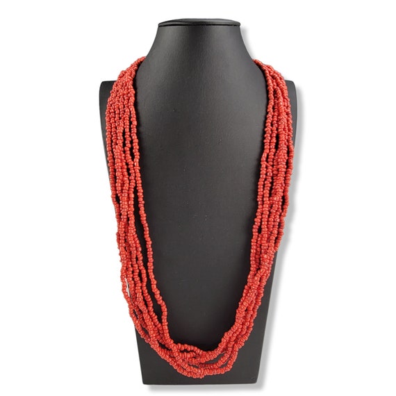 Vintage Red Multi Strand Necklace, Tribal Necklac… - image 3