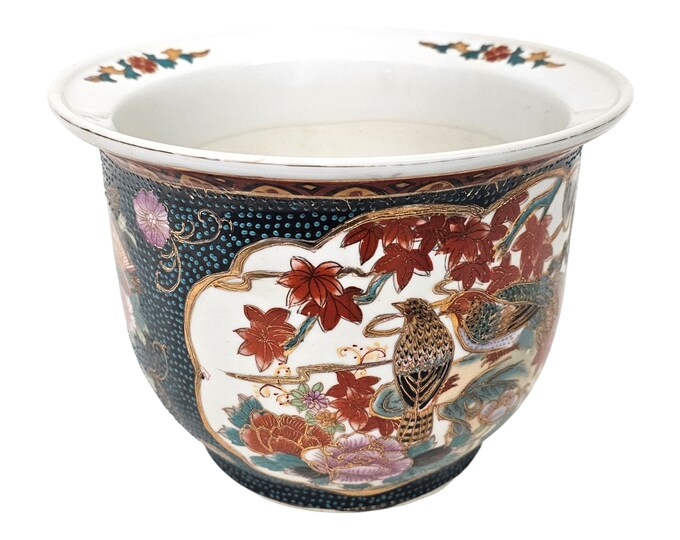 Vintage Chinese Planter, Satsuma Planter, Porcelain Planter, Floral