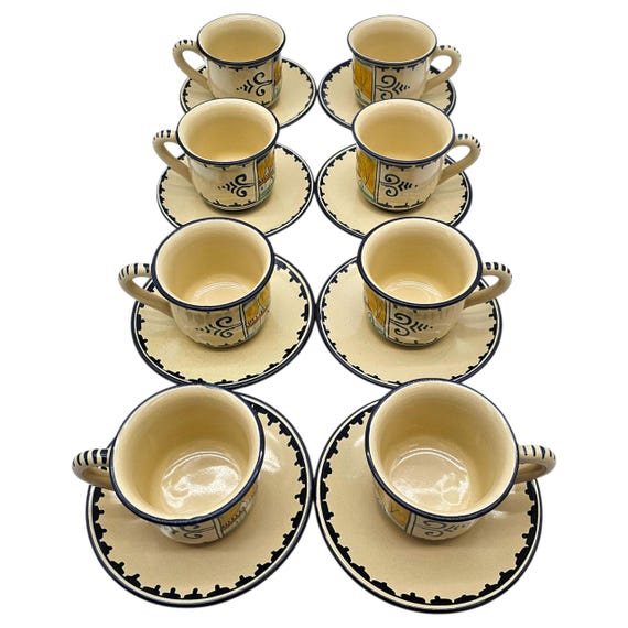 Corso Dei Fiori Casolare Cup & Saucer Set of 8, Handled Italian