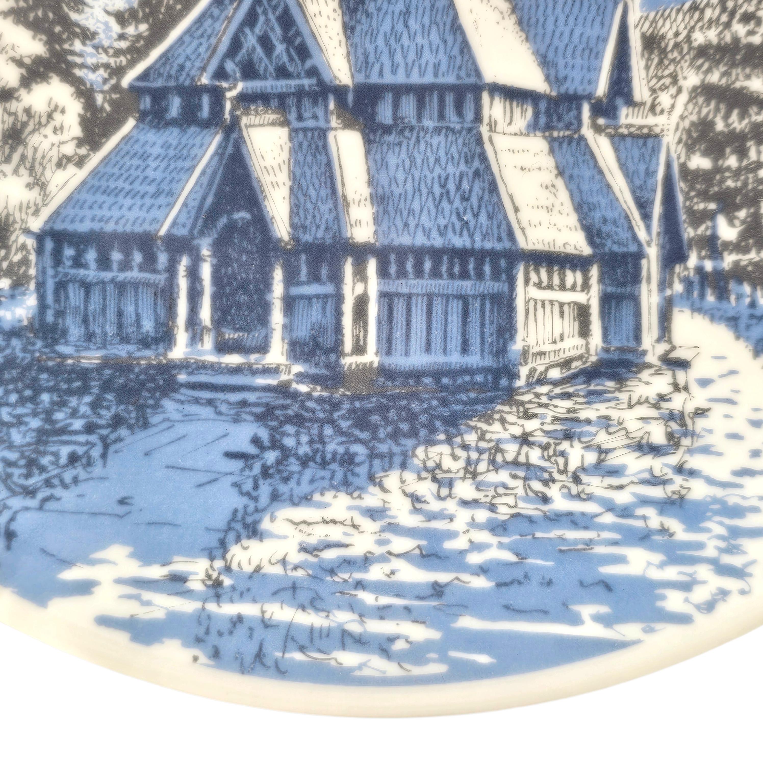Vintage Porsgrund Norway Blue Stave Church Porcelain Decorative