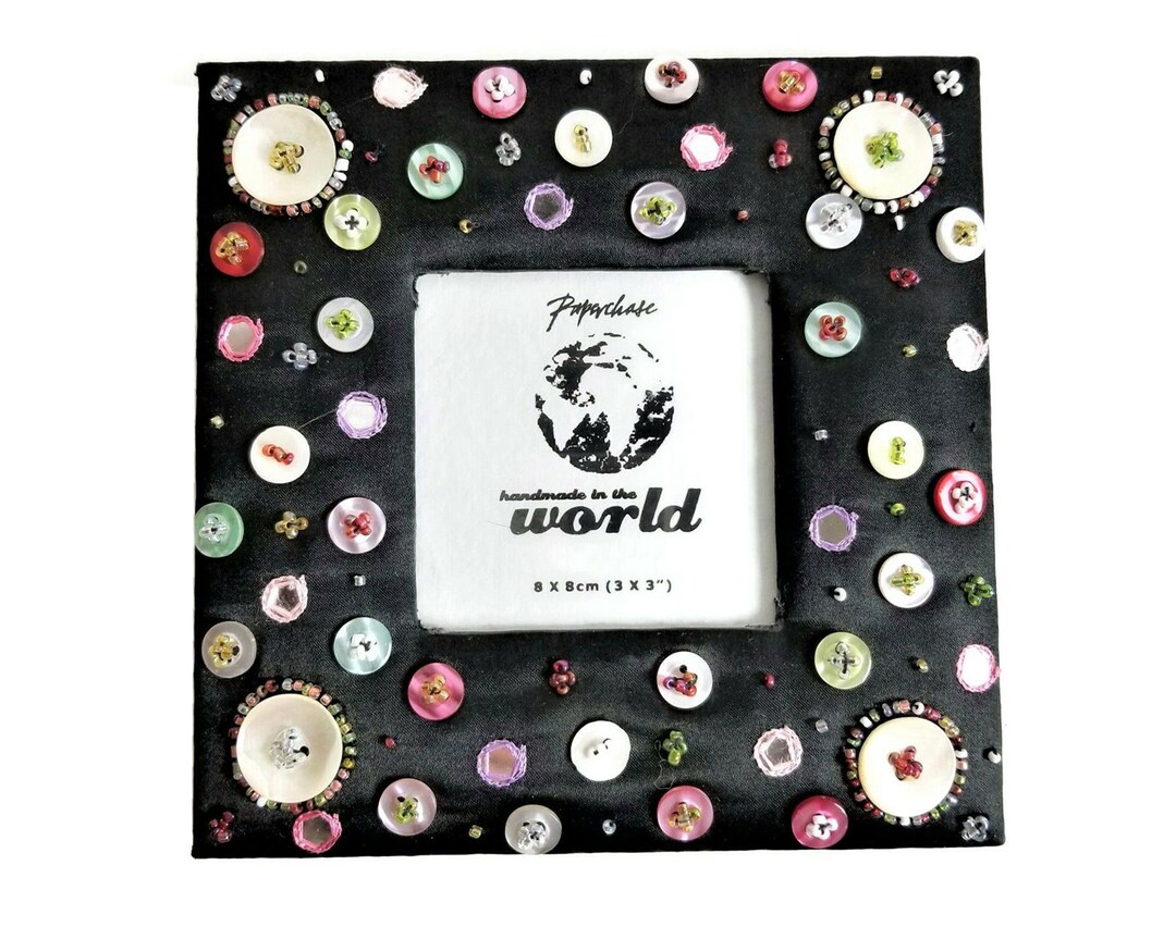 Hand Made Paperchase Photo Frame Picture Frame Black Satin Buttons
