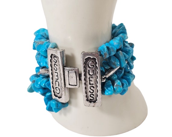 Vintage Guess Nugget Bracelet Beaded Turquoise Co… - image 1