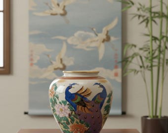 九谷焼　壺　陶磁器　孔雀 九谷焼 花瓶 10号・牡丹孔雀（台付） | 花瓶 | 伝統工芸品・和風記念品