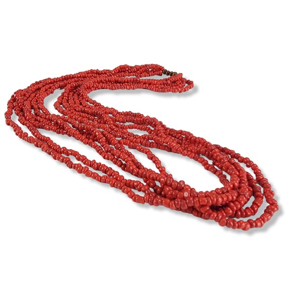 Vintage Red Multi Strand Necklace, Tribal Necklac… - image 2