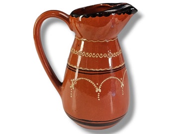 Vintage Portuguese Pitcher, Terracotta Pitcher, Handmade Pitcher Attributed to E. Alves, 64 oz/ Pitcher