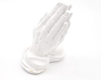 Vintage Chalkware Praying Hands Statue: Universal Statuary Religious Decor 9.25"H