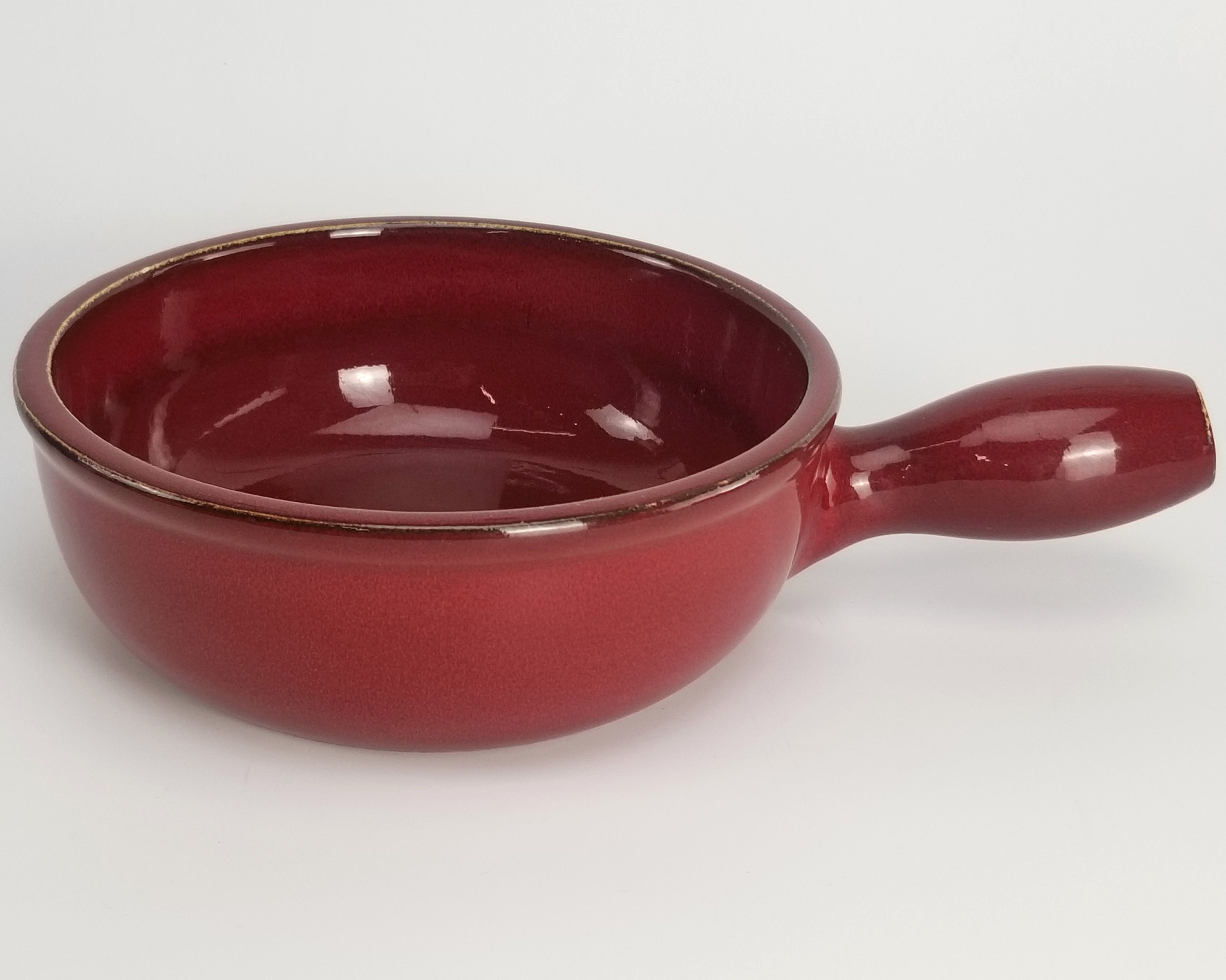 Large Red Ceramic French Soup Or Cassoulet Bowl With Handle Etsy