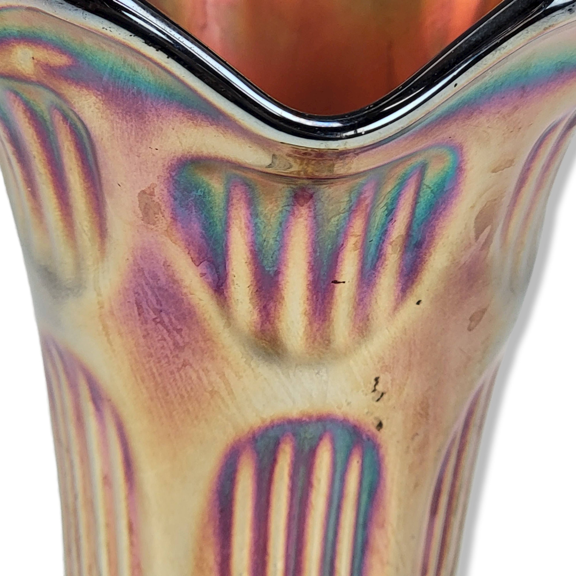 ヴィンテージ フェントン ダイヤモンド＆リブ カーニバルガラス花瓶