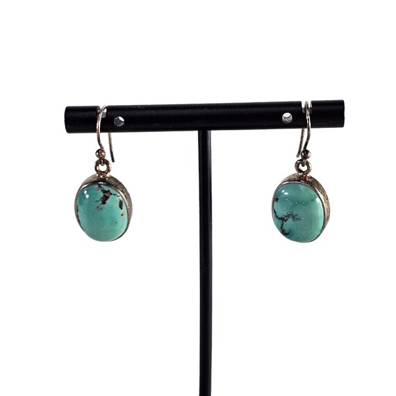 Vintage Turquoise Earrings, Cabochon Sterling Sil… - image 5