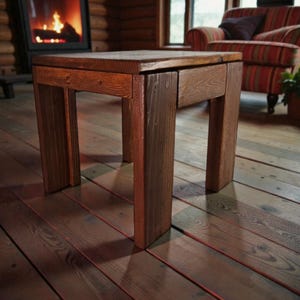 Vintage Pine Step Stool with Drawer, Rustic Modern Footstool Side Table
