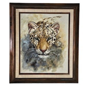 1977 Clancy Cherry Leopard Oil Painting, Framed Wildlife Art