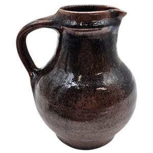 Shussai Gama Japanese Pottery Pitcher: Black Glaze Mingei Folk Art (Original Box) 7.75&quot;
