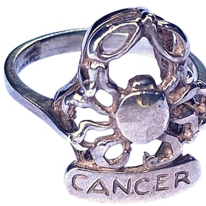 Vintage .925 Sterling Cancer Zodiac Ring | Sculptural Crab Horoscope Jewelry | Size 6.5