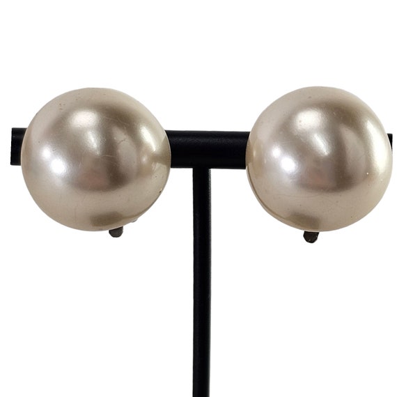 Vintage Faux Pearl Earrings, Clip Button Earrings… - image 4
